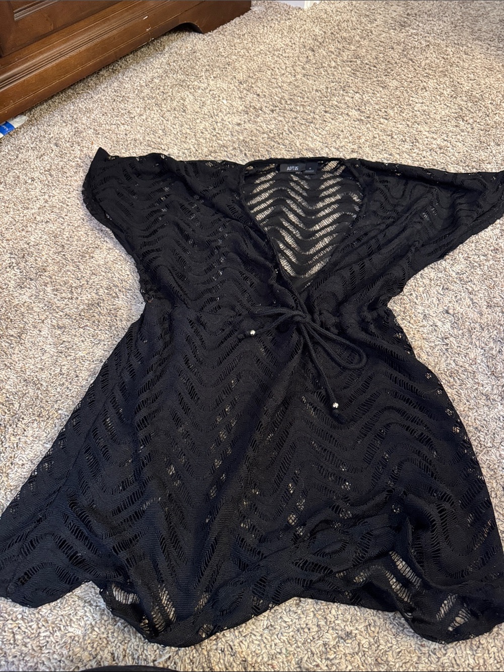 Apt. 9 Black Crochet V-Neck Swim Coverup with Tie